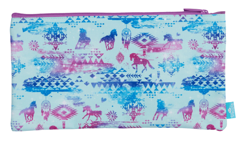 Front view of Twin Zip Spencil Aztec Horse Pencil Case