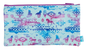 Back view of Twin Zip Spencil Aztec Horse Pencil Case