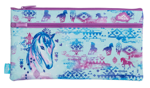 Front view of Twin Zip Spencil Aztec Horse Pencil Case