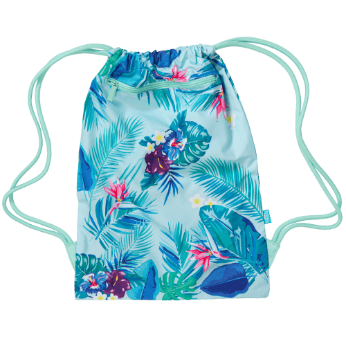 Front view of large Spencil Beach Blooms drawstring bag