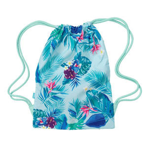 Front view of large Spencil Beach Blooms drawstring bag