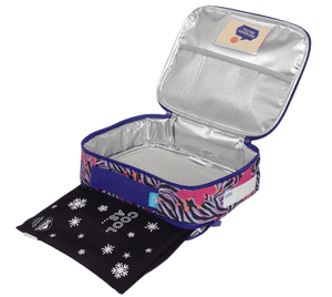 Inside view showing chill pack insert of large Spencil Born to be Wild lunch bag including chill pack