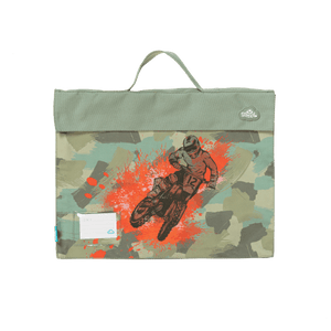 Front view of Spencil Camo Biker Library Bag