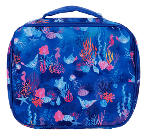 Back view of large Spencil Coral Garden lunch bag including chill pack