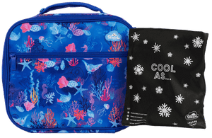 Front view of large Spencil Coral Garden lunch bag including chill pack