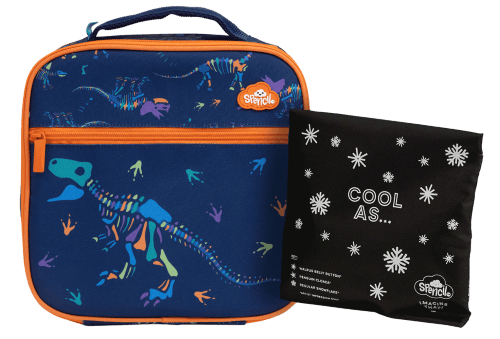 Front view of small Spencil Dino Bones lunch bag including chill pack