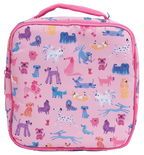 Front view of small Spencil Doodle Dogs lunch bag including chill pack