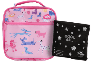 Front view of small Spencil Doodle Dogs lunch bag including chill pack