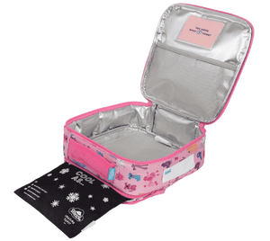 Open view of small Spencil Doodle Dogs lunch bag including chill pack