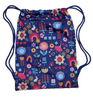 Back view of large Spencil Flower Power drawstring bag