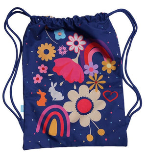 Front view of large Spencil Flower Power drawstring bag