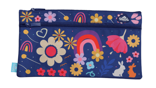 Front view of Rectangle Twin Zip Spencil Flower Power Pencil Case