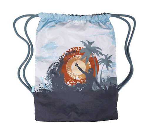 Front view of large Spencil Island Vibes drawstring bag