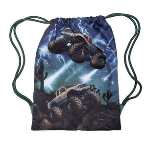 Front view of large Spencil Meteor Trucks drawstring bag