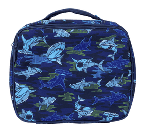 Back view of large Spencil Robo Shark lunch bag including chill pack