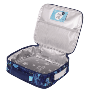 Open view of large Spencil Robo Shark lunch bag including chill pack