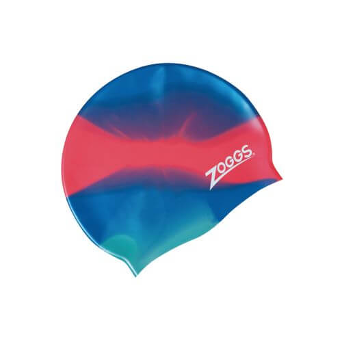 Zoggs Junior Silicone Blue/Red/Aqua Swimming Cap