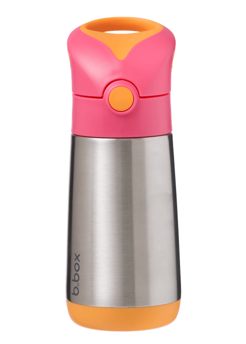 Front view of small b.box strawberry shake insulated water bottle 350ml