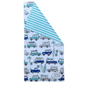 Front view of sand free bok crusin the coast beach towel