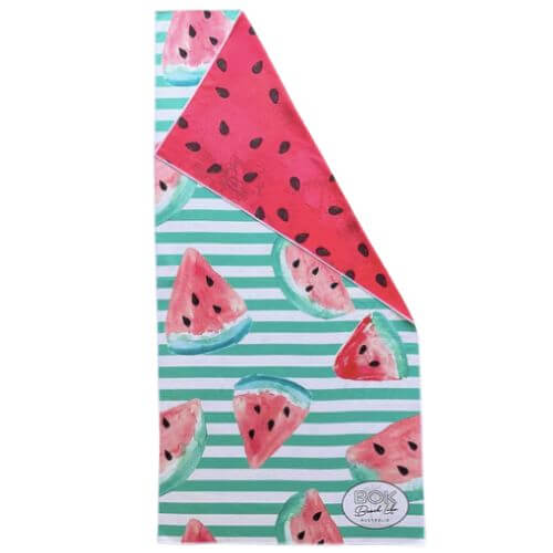 Front view of sand free bok watermelon splash beach towel