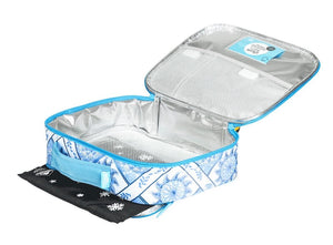 Open view of large Spencil Boho Blue lunch bag including chill pack