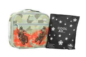 Front view of large Spencil Camo Biker lunch bag including chill pack