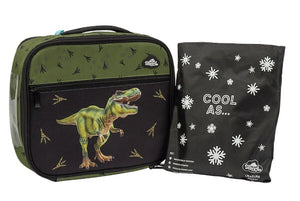 Front view of large Spencil Dinosaur Discovery lunch bag including chill pack