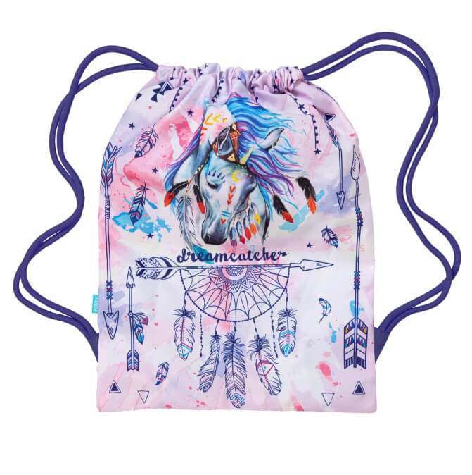 Front view of Large Spencil Dreamcatcher Horse Drawstring Bag