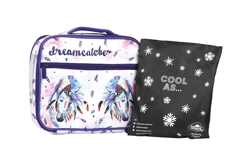 Front view of large Spencil Dreamcatcher Horse lunch bag including chill pack