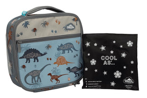 Front view of small Spencil kidosaurus lunch bag including chill pack