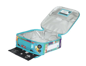 Open view of small Spencil Transport Town lunch bag with chill pack