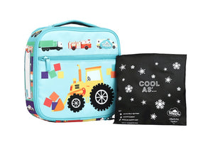 Front view of small Spencil Transport Town lunch bag with chill pack