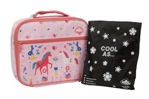 Front view of small Spencil Unicornia lunch bag including chill pack