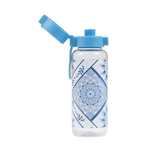 Open lid view of large Spencil Boho Blue Water Bottle