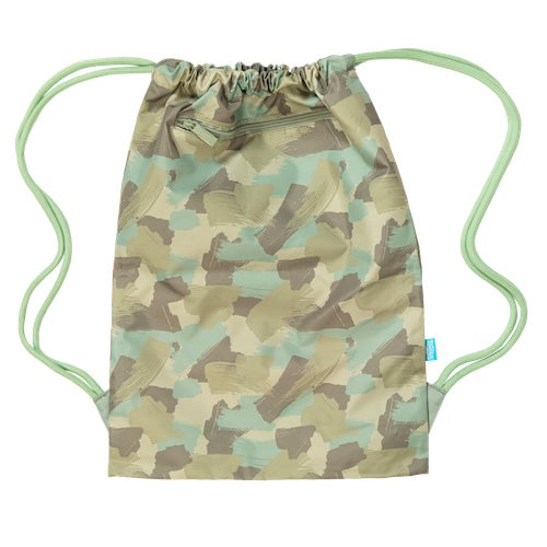 Front view of Large Camo Biker Drawstring Bag