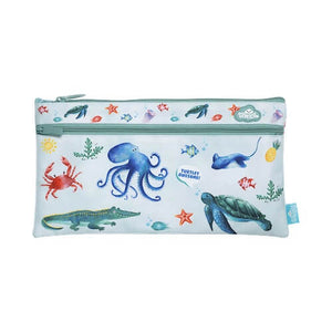 Front view of twin zip Spencil Sea Critters pencil case